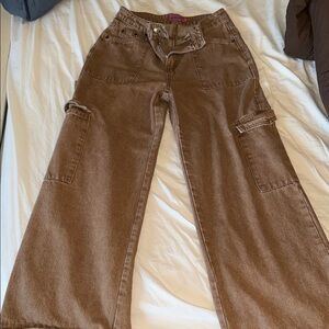 Edikted Brown Denim Pants with Pink Brand Patch